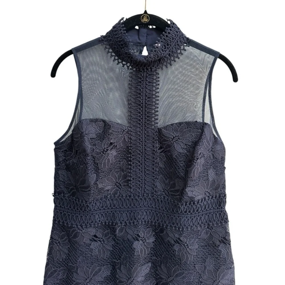 Nanette Lepore Navy Blue Lace Illusion Dress Sleeveless Cocktail Formal … - Picture 4 of 15